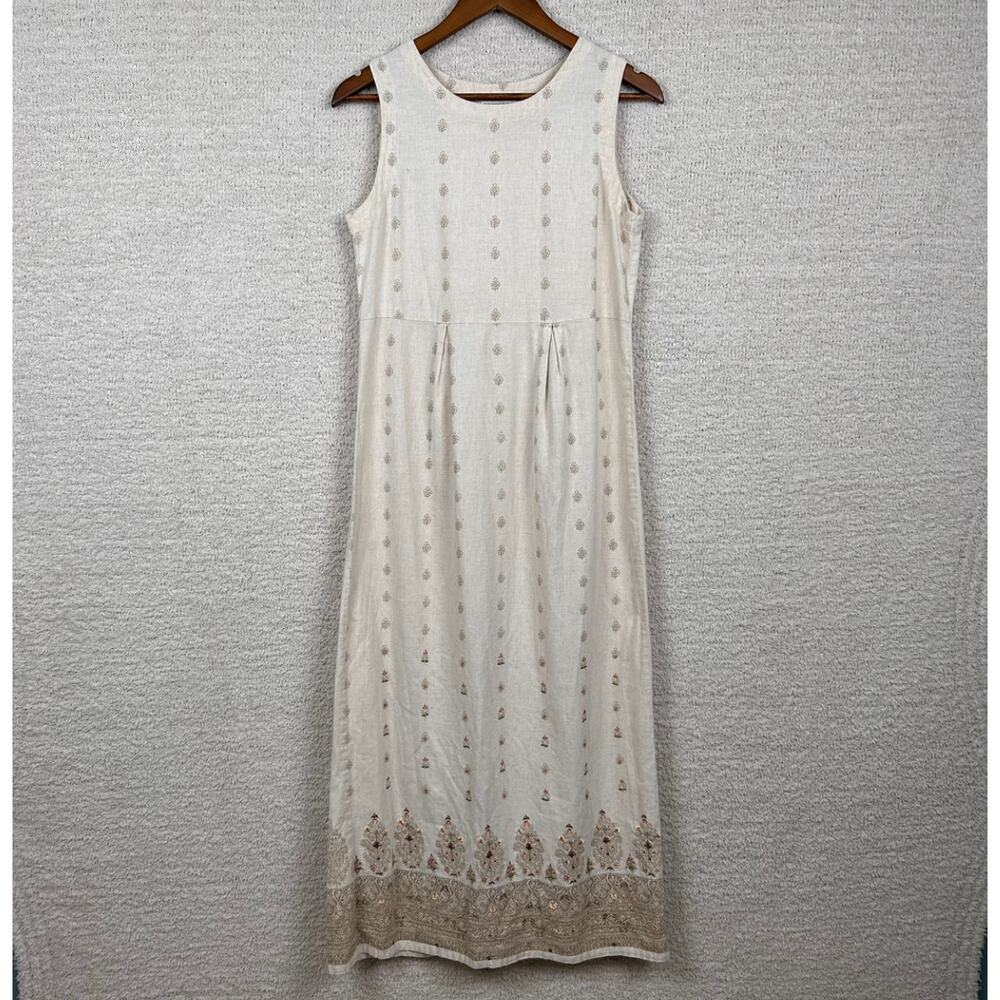 Vintage Tantrums Womens Dress S Sand Beige Embroidered Mexican Peasant Midi